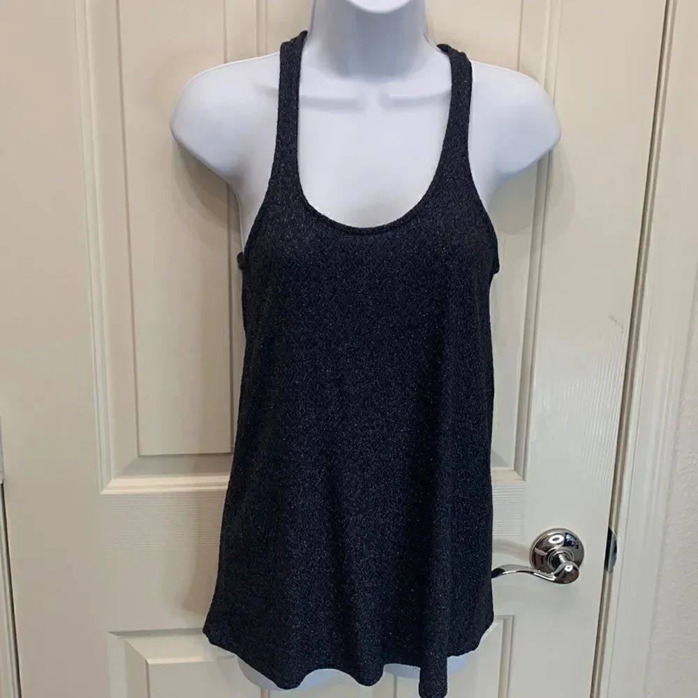 Zara Basic Evening Medium Navy Blue Metallic Shimmer Racerback Zipper Sexy Top